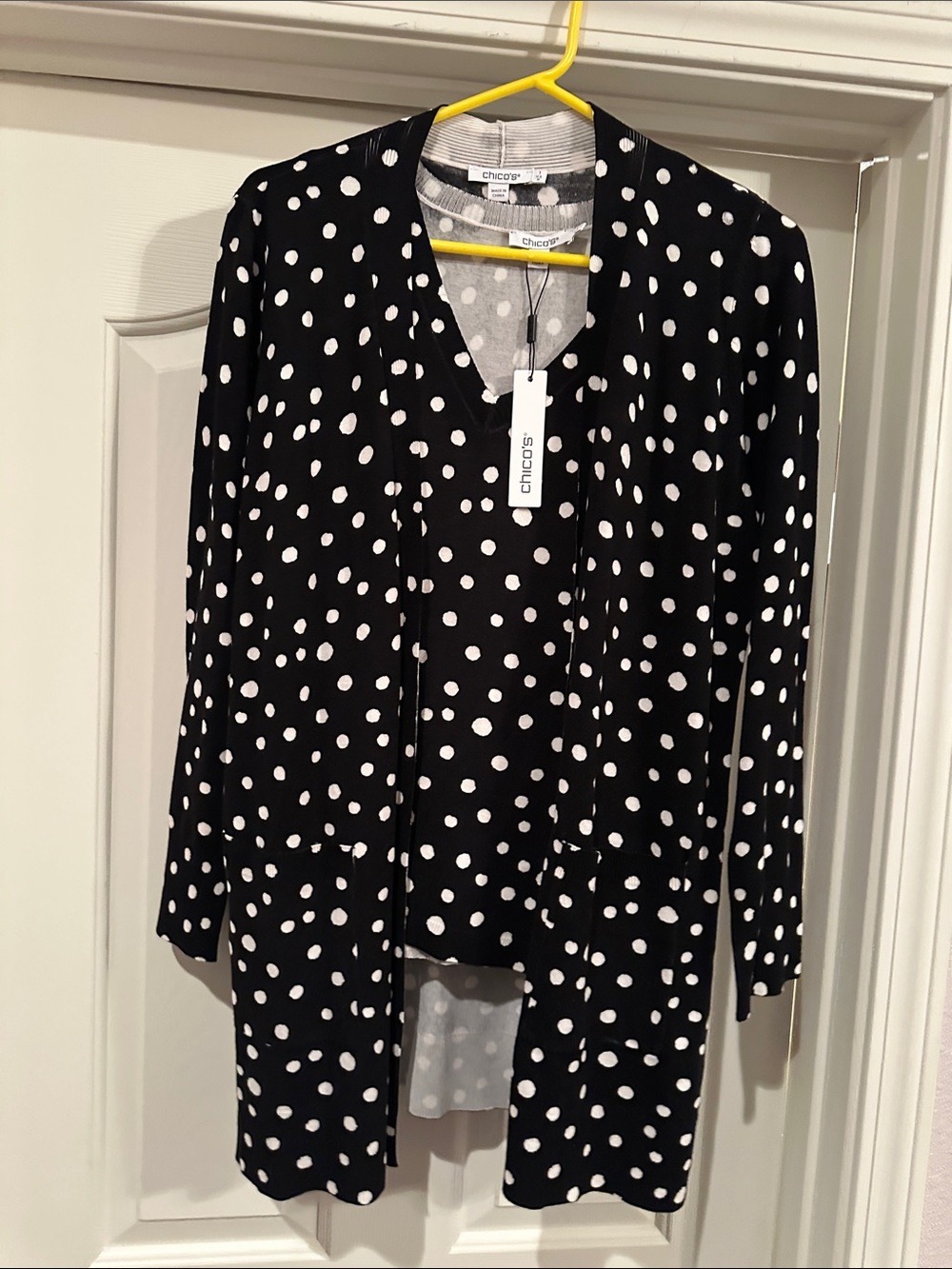 Chico's Black and White Polka Dot Open Cardigan and Tank